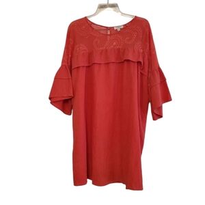 Umgee Orange Embroidered Dress, Size Medium